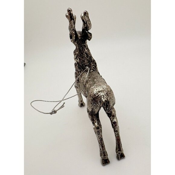 Vintage Silver Tone Prancing Reindeer Christmas Tree Ornament Standing Deer - Picture 5 of 8